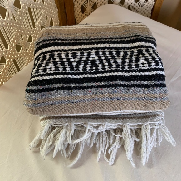 Authentic Handmade Falsa Blanket Made in Mexico neutrals - Picture 3 of 6